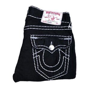 Vintage True Religion Jeans Size 32 STRAIGHT SUPER T BLACK WHITE STITCH